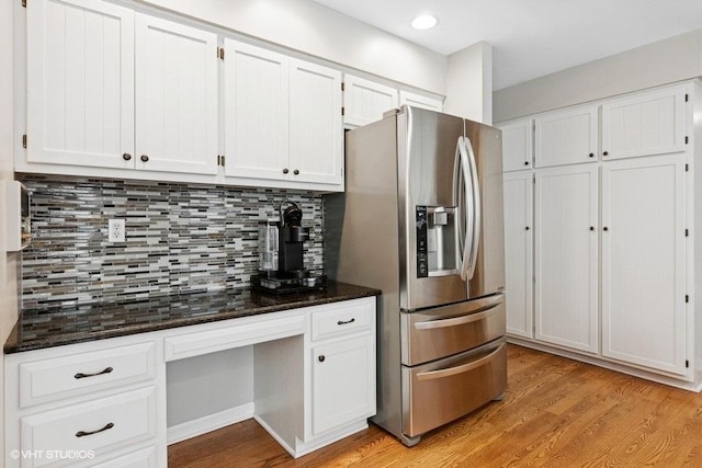 2325 Fairfax Rd, Saint Charles, IL 60174 - kitchen featuring stainless steel fridge, white cabinets, tasteful backsplash, light wood-style floors, and recessed lighting