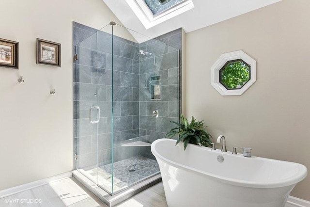 2325 Fairfax Rd, Saint Charles, IL 60174 - full bathroom with a skylight, a stall shower, and a freestanding tub