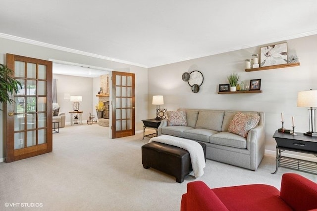 2325 Fairfax Rd, Saint Charles, IL 60174 - carpeted living room featuring french doors and crown molding