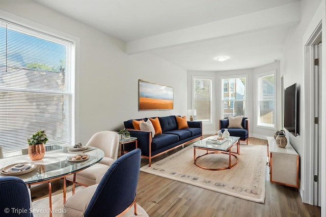 3425 W Carroll Ave, Chicago, IL 60624 - living room featuring wood finished floors and beamed ceiling