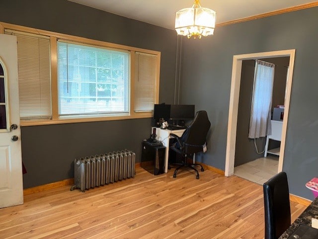 670 S Martin Luther King Jr Ave, Waukegan, IL 60085 - office space with radiator, a chandelier, light wood-type flooring, and crown molding