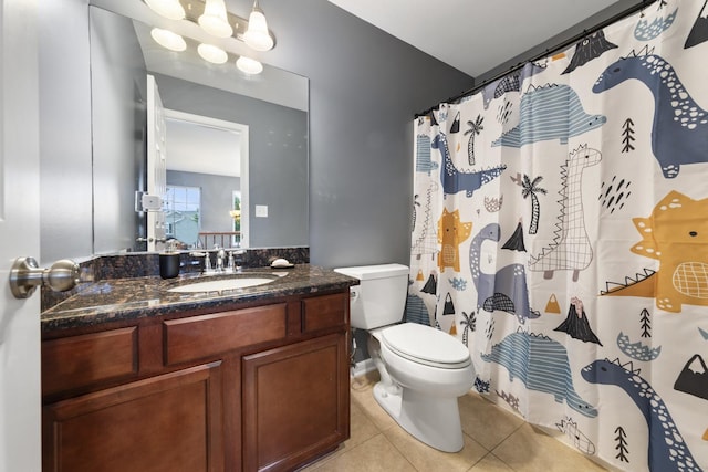 741 Oakwood St, Minooka, IL 60447 - bathroom featuring tile patterned floors, vanity, and a shower with curtain