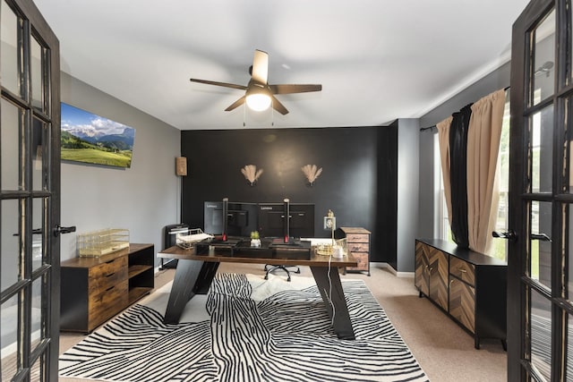 741 Oakwood St, Minooka, IL 60447 - home office featuring light colored carpet and ceiling fan