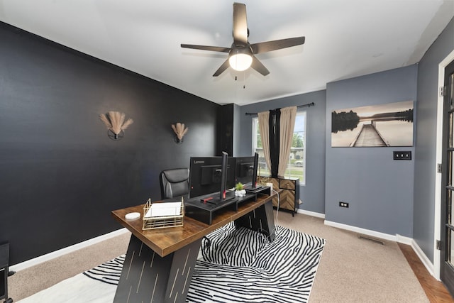 741 Oakwood St, Minooka, IL 60447 - carpeted office with a ceiling fan and an accent wall