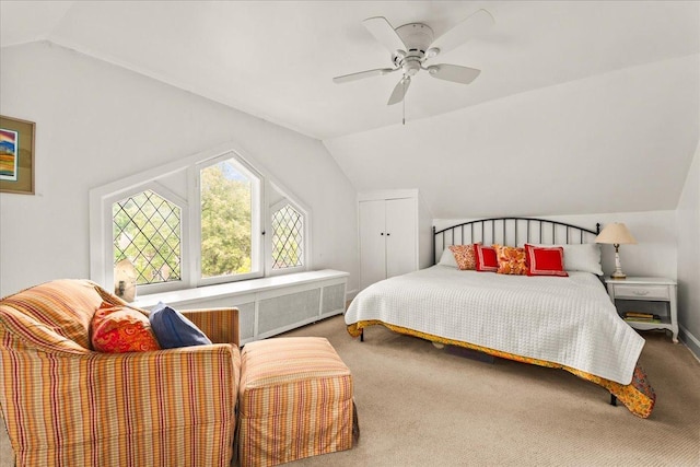 633 Forest Ave, Wilmette, IL 60091 - bedroom with lofted ceiling, carpet flooring, a closet, and ceiling fan