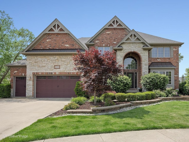 508 Gene Darfler Ct, Naperville, IL 60565 - view of front of house featuring stone siding, a front lawn, and concrete driveway