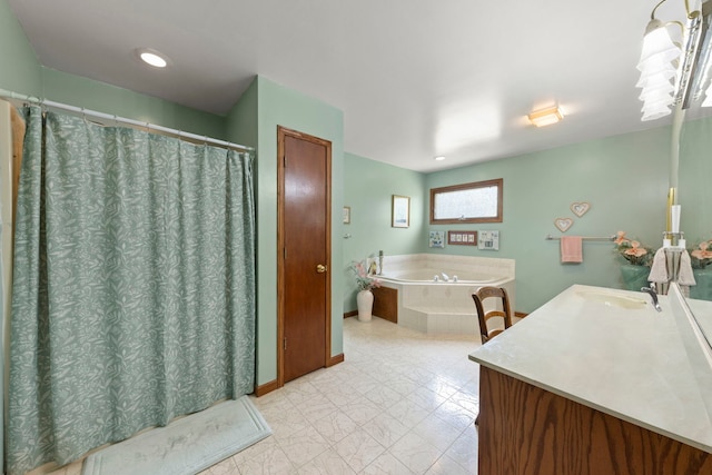 107 Sibley Dr, Minooka, IL 60447 - full bath with vanity, a garden tub, and a shower with curtain