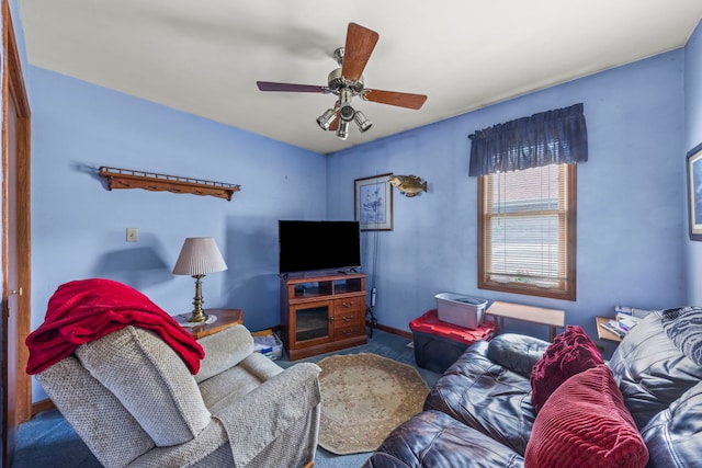 107 Sibley Dr, Minooka, IL 60447 - living area featuring ceiling fan and carpet flooring