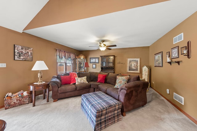 107 Sibley Dr, Minooka, IL 60447 - living room featuring light carpet and a ceiling fan