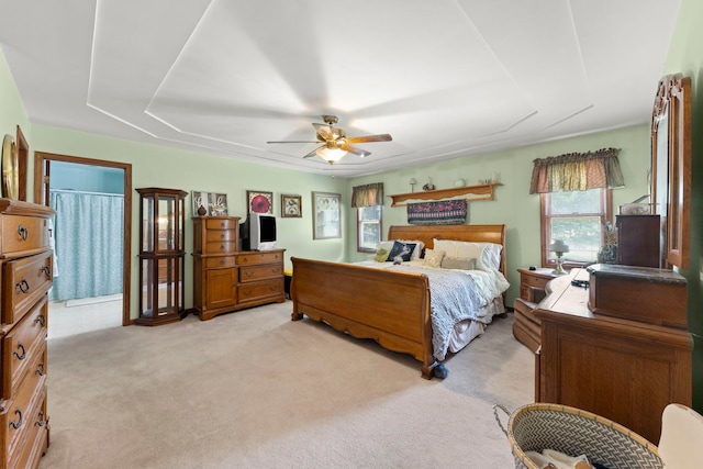 107 Sibley Dr, Minooka, IL 60447 - bedroom featuring light colored carpet, ceiling fan, and attic access