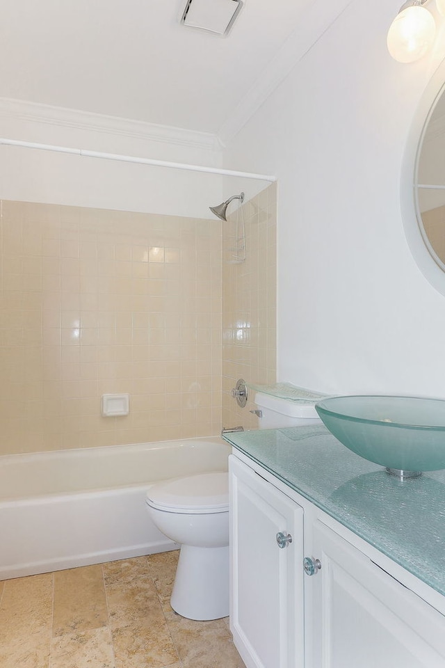 902 Heathrow Ln, Naperville, IL 60540 - bathroom with vanity, bathing tub / shower combination, and ornamental molding