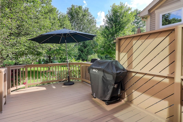 902 Heathrow Ln, Naperville, IL 60540 - wooden terrace with a grill and view of wooded area