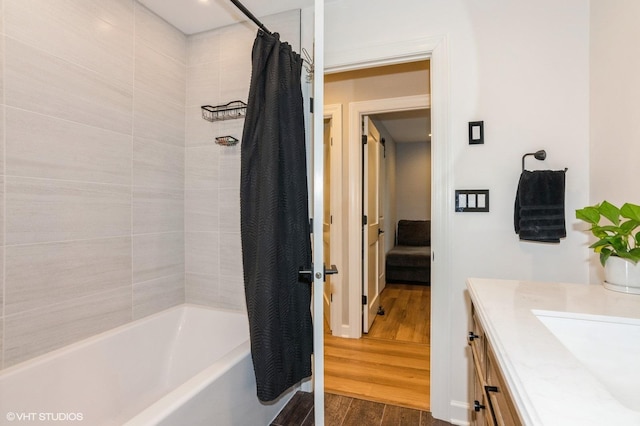 2365 N Barrington Woods Rd, Palatine, IL 60074 - full bathroom with shower / bath combo, wood finished floors, and vanity