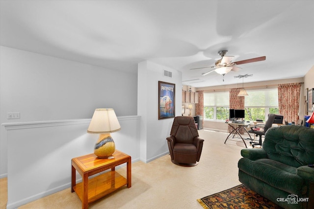 1568 Sedona Ave, Aurora, IL 60504 - living room featuring ceiling fan, carpet, and a desk