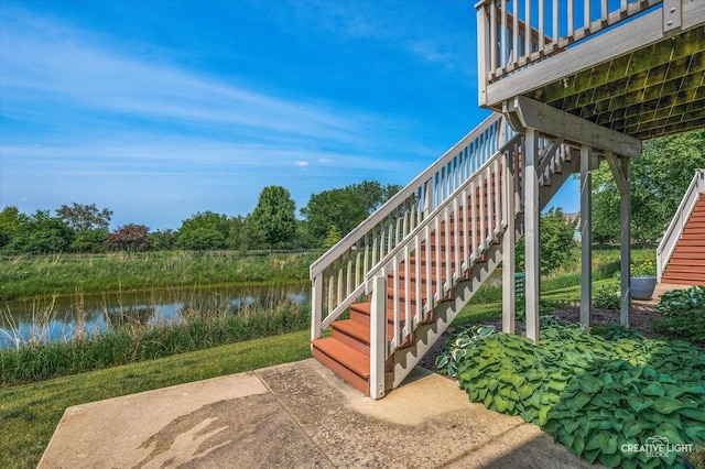1568 Sedona Ave, Aurora, IL 60504 - view of patio featuring stairway and a water view
