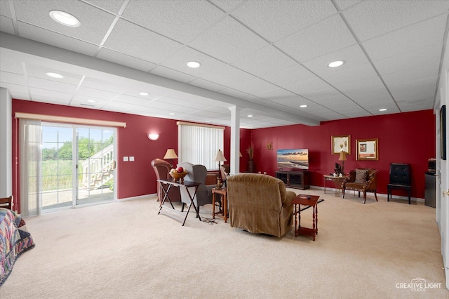 1568 Sedona Ave, Aurora, IL 60504 - living area featuring carpet floors, a paneled ceiling, recessed lighting, and decorative columns