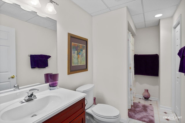 1568 Sedona Ave, Aurora, IL 60504 - bathroom featuring vanity, tile patterned flooring, a drop ceiling, and curtained shower