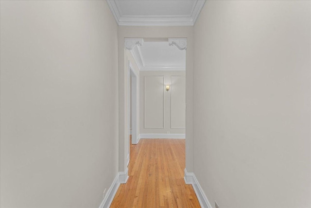 819 Forest Ave Unit 2W, Evanston, IL 60202 - corridor with ornamental molding, light wood-style floors, and attic access