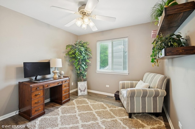 2570 Fairfax Ln, Lake In The Hills, IL 60156 - office with wood finished floors and ceiling fan