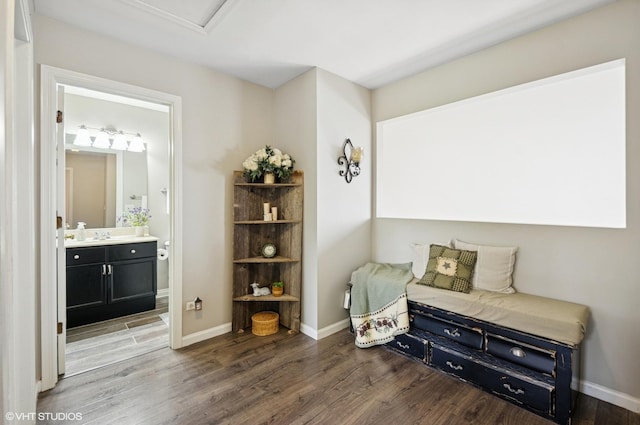 2570 Fairfax Ln, Lake In The Hills, IL 60156 - living area featuring wood finished floors and attic access