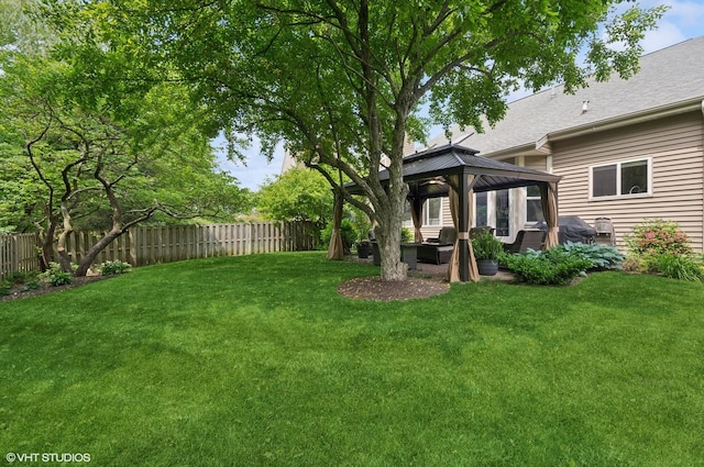 2570 Fairfax Ln, Lake In The Hills, IL 60156 - fenced backyard with a gazebo and an outdoor hangout area