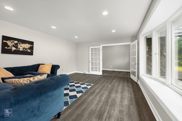 12620 S Kinvarra Dr, Palos Park, IL 60464 - living area with french doors, dark wood-style flooring, and recessed lighting