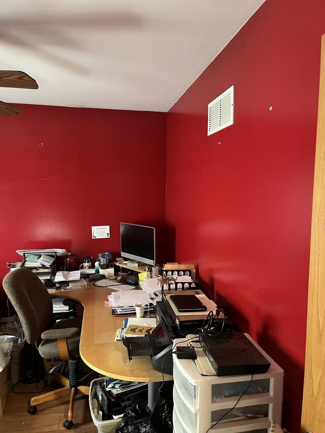 142 Sedgewicke Dr, Romeoville, IL 60446 - office with a ceiling fan and wood finished floors