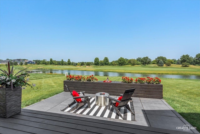 3578 Doral Dr, Elgin, IL 60124 - wooden deck with a water view, a patio area, and a yard