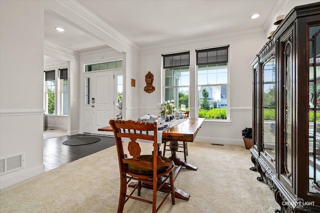 3578 Doral Dr, Elgin, IL 60124 - dining area with plenty of natural light, crown molding, recessed lighting, and light colored carpet