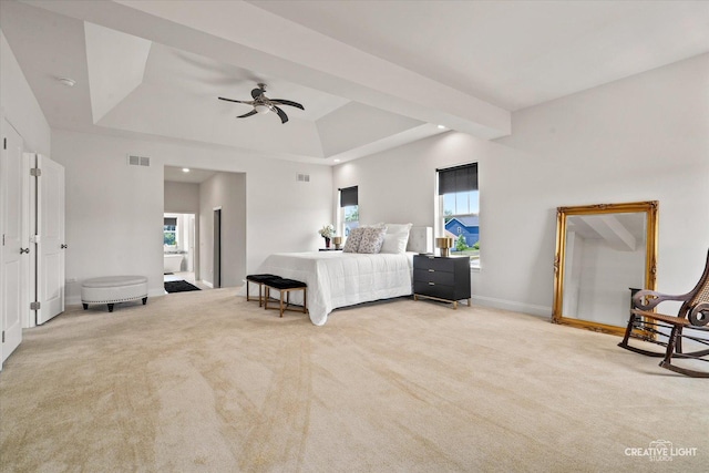 3578 Doral Dr, Elgin, IL 60124 - bedroom featuring light carpet, a raised ceiling, recessed lighting, and ceiling fan