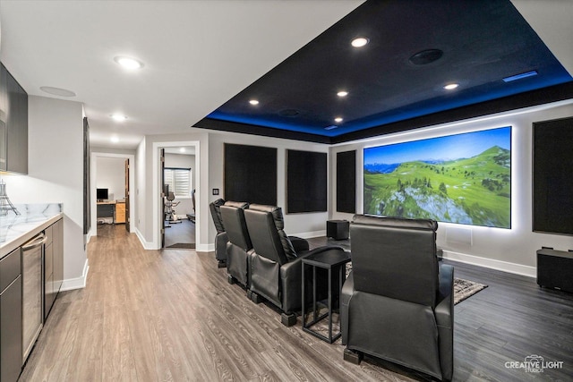 3578 Doral Dr, Elgin, IL 60124 - cinema with wood finished floors, recessed lighting, and a tray ceiling