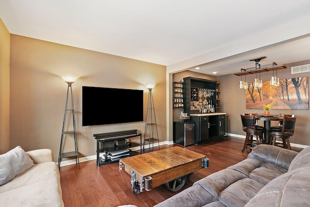 2165 Greystone Pl, Hoffman Estates, IL 60169 - living room with wet bar, dark wood-style floors, and recessed lighting