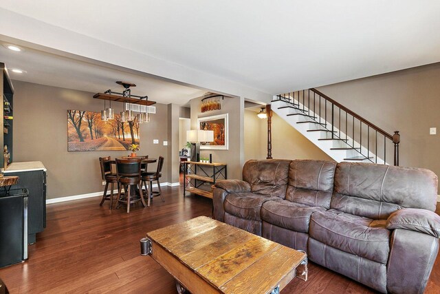 2165 Greystone Pl, Hoffman Estates, IL 60169 - living room with dark wood-type flooring, recessed lighting, and stairs