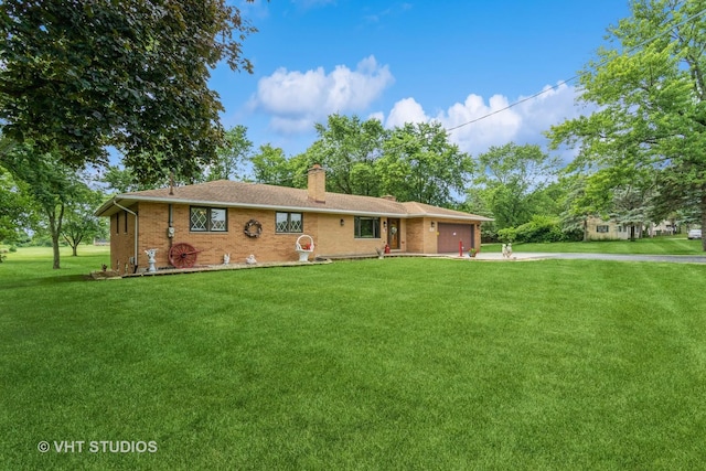 14119 W Maple Rd, Mokena, IL 60448 - ranch-style home with a garage, a chimney, driveway, and a front lawn
