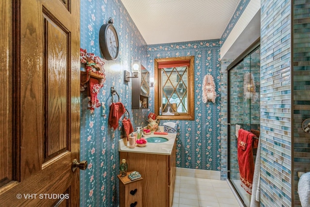 14119 W Maple Rd, Mokena, IL 60448 - full bath featuring wallpapered walls, tile patterned flooring, vanity, and plenty of natural light