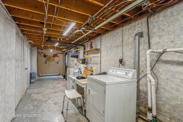 14119 W Maple Rd, Mokena, IL 60448 - unfinished below grade area with washer and dryer and a baseboard heating unit