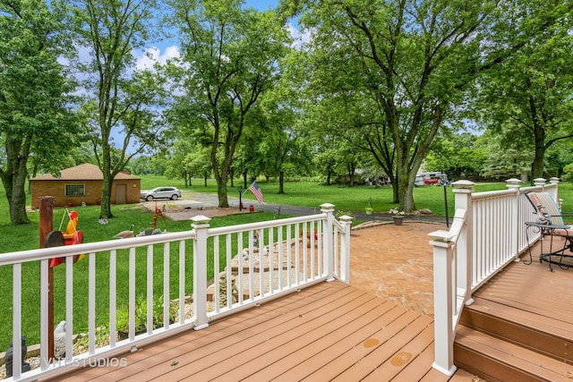 14119 W Maple Rd, Mokena, IL 60448 - wooden deck featuring a yard and view of scattered trees