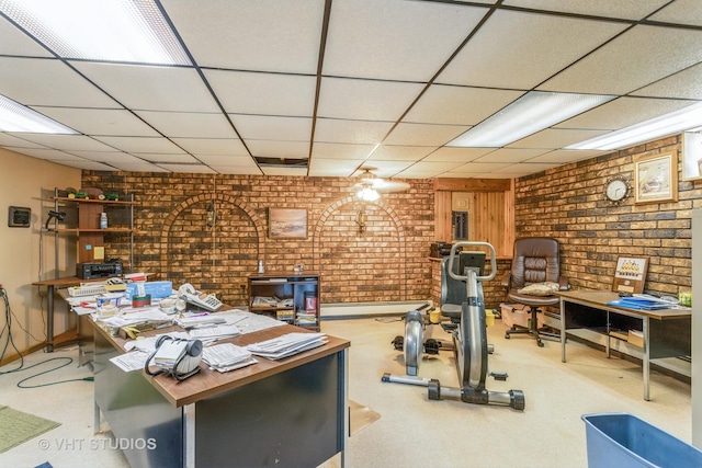 14119 W Maple Rd, Mokena, IL 60448 - office area featuring brick wall, a drop ceiling, and a baseboard radiator