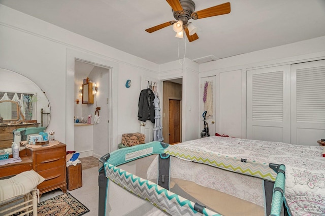 107 N Elm St, Gardner, IL 60424 - bedroom with carpet floors, ceiling fan, and two closets