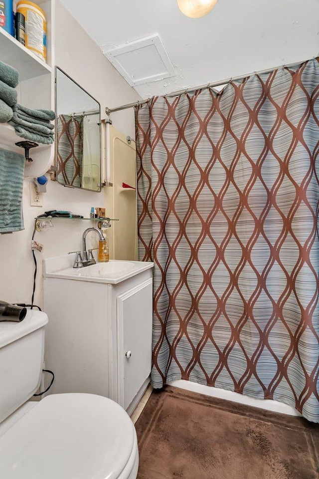 107 N Elm St, Gardner, IL 60424 - full bathroom with vanity, unfinished concrete floors, and a shower with curtain