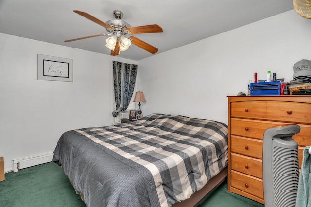 107 N Elm St, Gardner, IL 60424 - bedroom with carpet, a baseboard radiator, and ceiling fan
