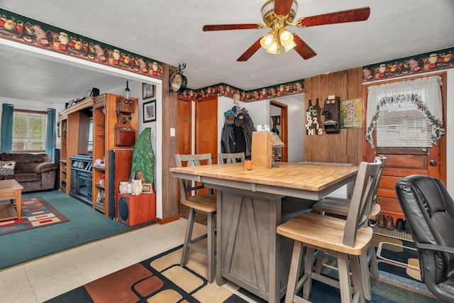 107 N Elm St, Gardner, IL 60424 - dining room with a ceiling fan and wooden walls
