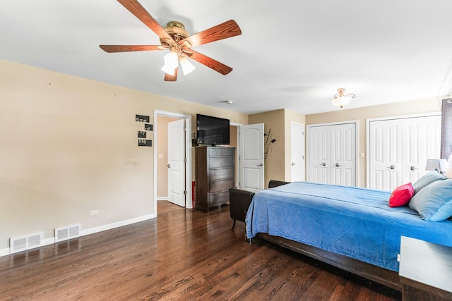 2040 Poplar Ave, Hanover Park, IL 60133 - bedroom featuring two closets, wood finished floors, and ceiling fan