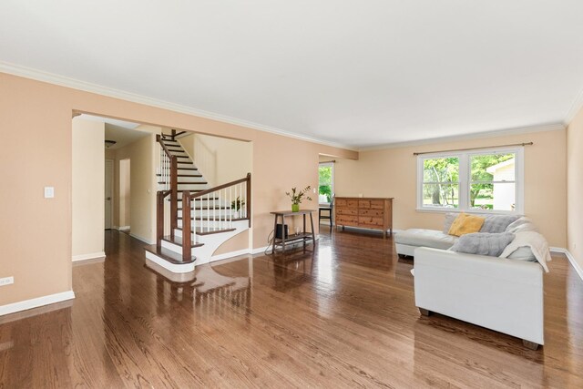 2040 Poplar Ave, Hanover Park, IL 60133 - living room featuring wood finished floors, stairway, and ornamental molding