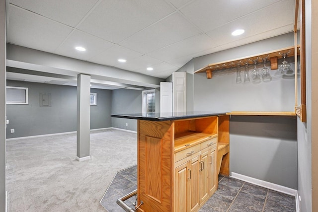 1643 Warrington Ln, Crystal Lake, IL 60014 - indoor dry bar with recessed lighting, dark carpet, a drop ceiling, and electric panel