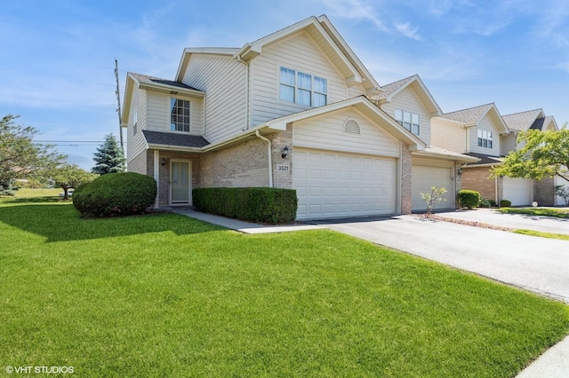 3521 Park Pl, Flossmoor, IL 60422 - traditional-style house with brick siding, concrete driveway, a front lawn, and an attached garage