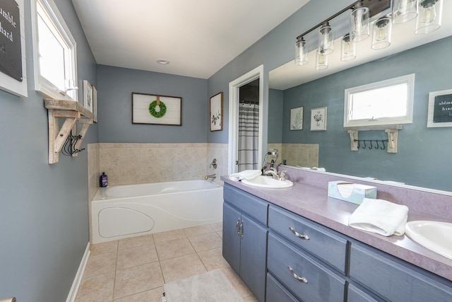 236 Marquette Pl S, Manteno, IL 60950 - bathroom with double vanity, a bath, and tile patterned flooring