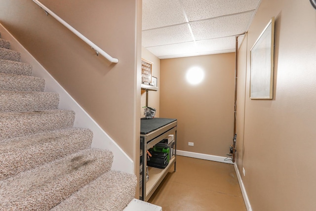 236 Marquette Pl S, Manteno, IL 60950 - stairs featuring a paneled ceiling and baseboards