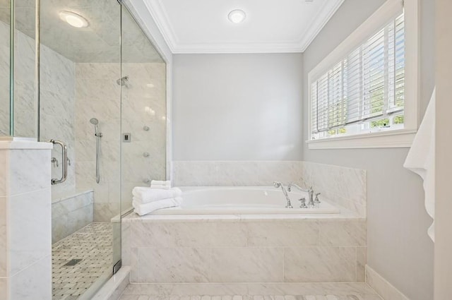 924 Linden Ave, Wilmette, IL 60091 - full bath with a garden tub, a shower stall, and crown molding