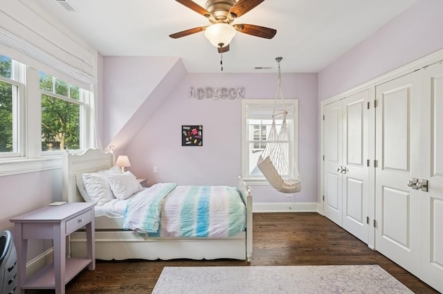 924 Linden Ave, Wilmette, IL 60091 - bedroom with wood finished floors, a ceiling fan, and multiple closets